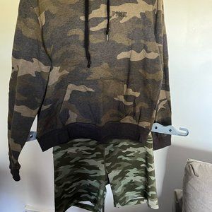 PINK Camo, large, hooded Sweatshirt and PINK Camo large Biker shorts
